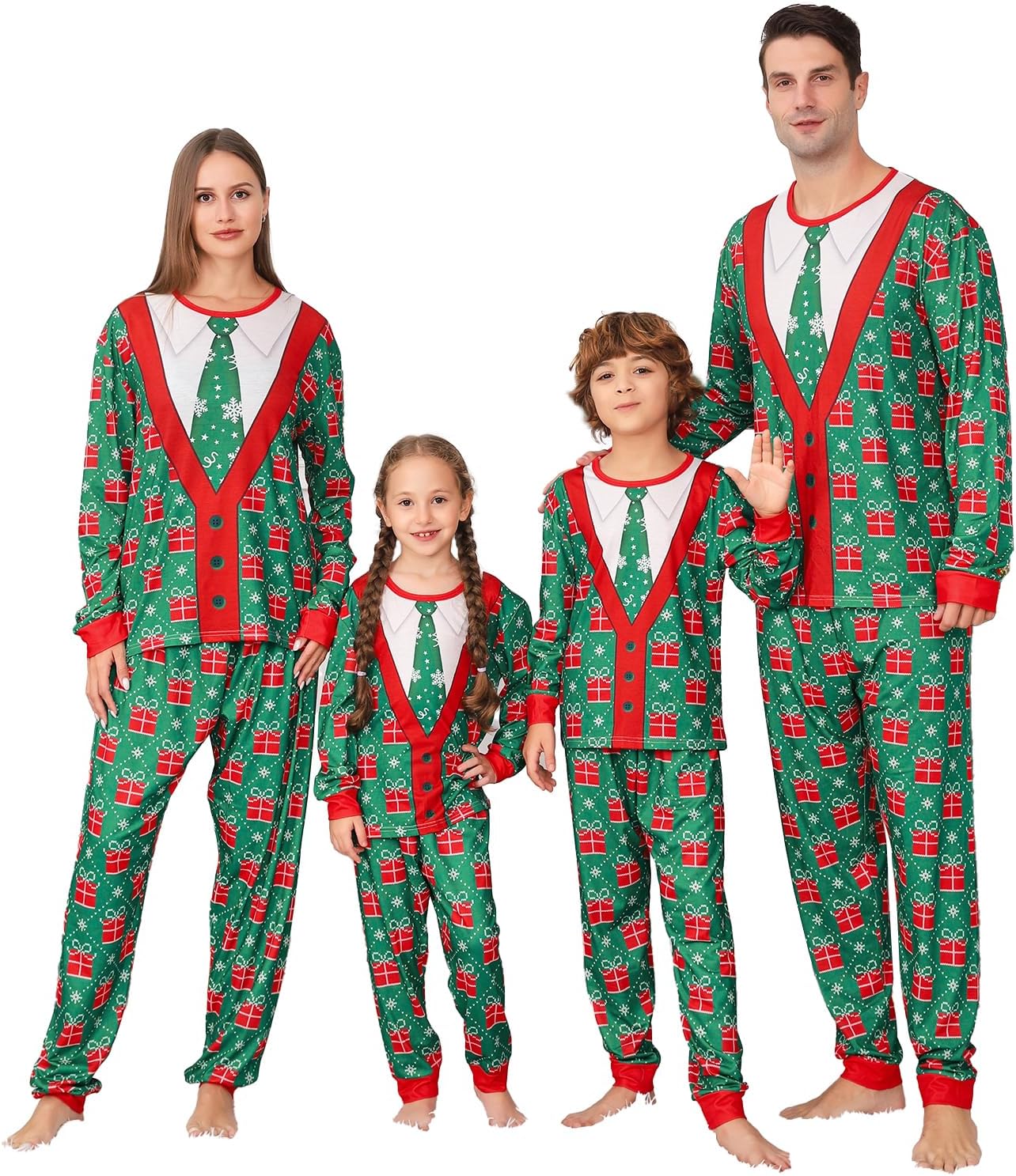 PYAEAS Matching Family Pajamas Sets Christmas PJ's Jammies Holiday Sleepwear Loungewear for Adult Women Men Xmas Outfits Youth 4-5T Green Suit