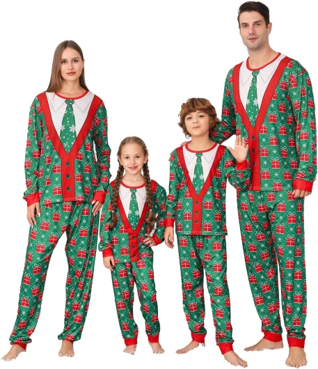 PYAEAS Matching Family Pajamas Sets Christmas PJ's Jammies Holiday Sleepwear Loungewear for Adult Women Men Xmas Outfits Youth 4-5T Green Suit