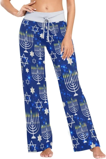Women's Pajama Pants Lounge Long Wide Leg Pajama Pants Drawstring Pajama Bottoms with Pockets Casual Home Wear Large Color23