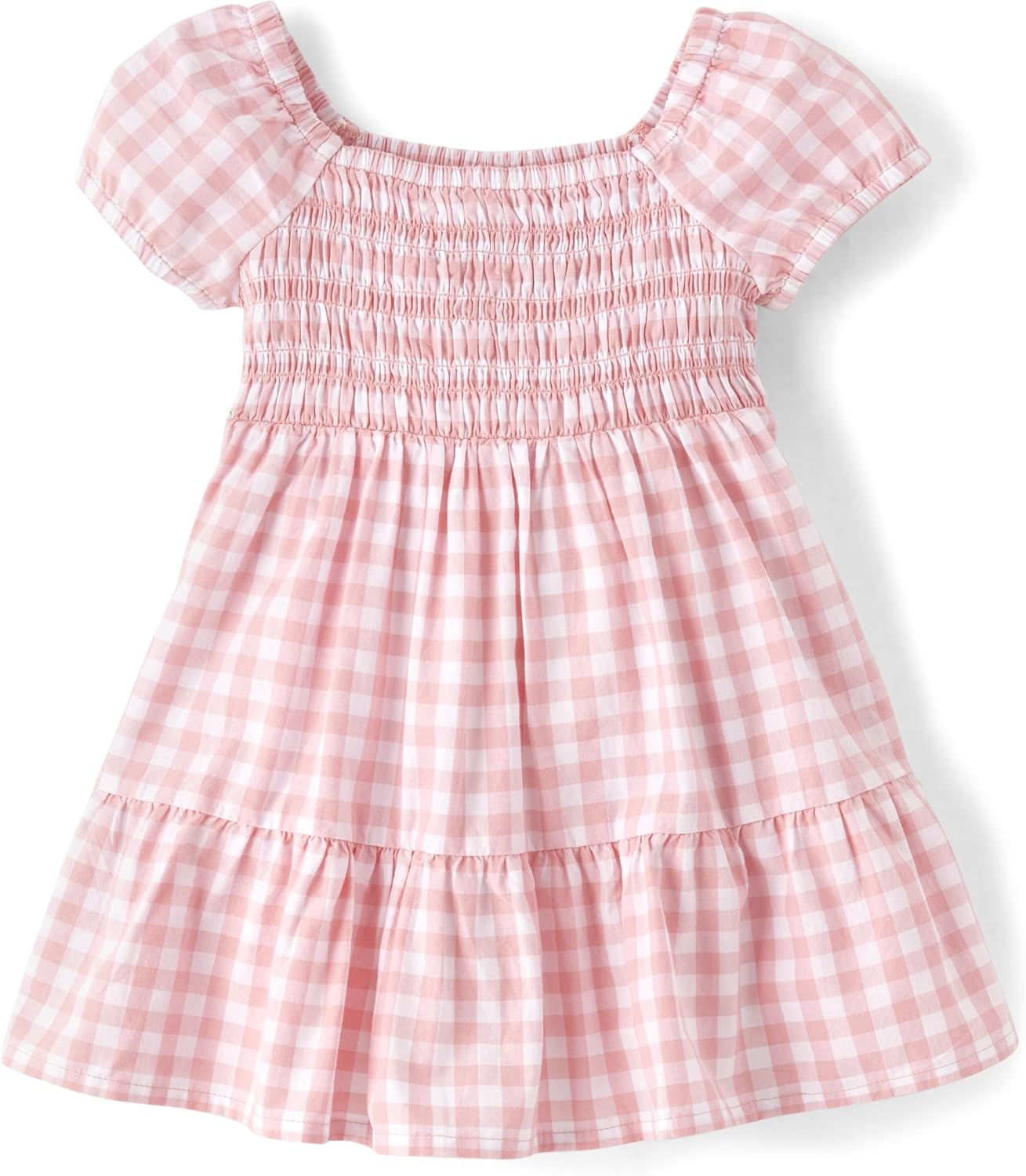 The Children's Place Baby Girls' and Toddler Short Sleeve Casual Dresses 4T Pink Gingham Puff Sleeve