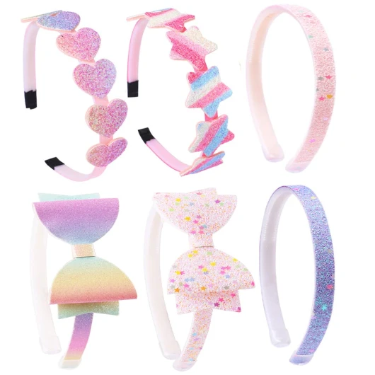 6 Pack Girls Headbands Glitter Kids Hair Accessories Bow/Heart/Star Shaped Sweet Hairband For Toddler/Girls/Teens Set-B