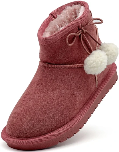 Kids Snow Boots Girls Boys Outdoor Warm Slip On Fur Lining Lightweight Anti-Slip Winter Shoes 1.5 Big Kid Deeppink