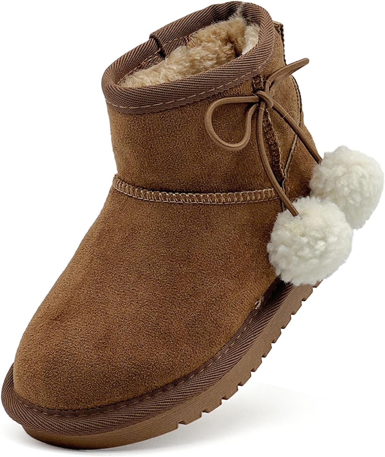 Kids Snow Boots for Girls Boys Comfy Warm Fur Lined Winter Boots Lightweight Slip On Fuzzy Ankle Boot (Little/Big Kids) Brown 9 Little Kid