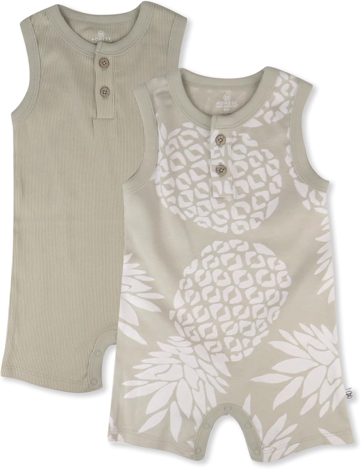 Multipack Short Romper Sets and Dresses 100% Organic Cotton for Infant Baby, Toddler 2 2-pack Pineapple Leaf Khaki 0-3 Months