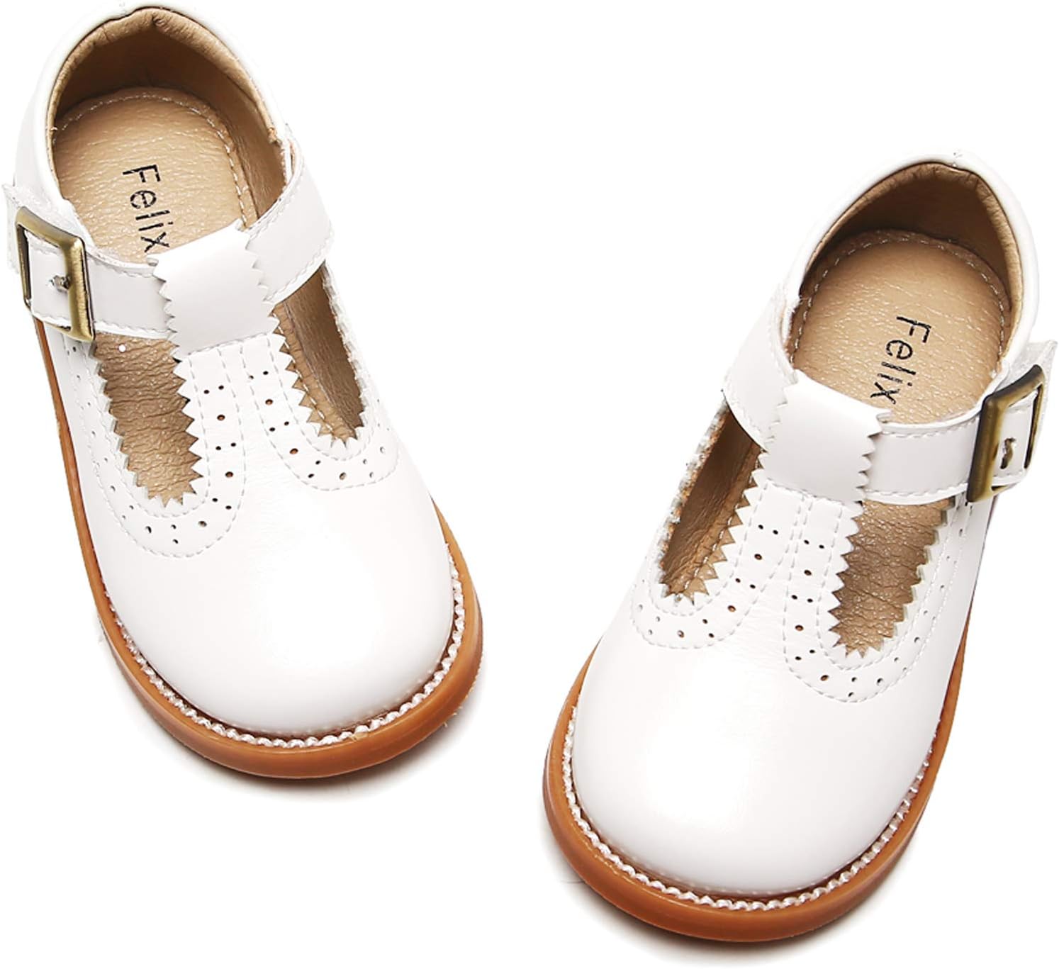 Felix & Flora Toddler Little Girl Mary Jane Dress Shoes - Ballet Flats for Easter Flower Girl Party School Shoes - 11 Little Kid B348-white