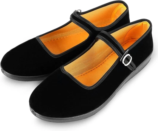 Women's Velvet Mary Jane Shoes Black Cottton Old Beijing Cloth Flats Yoga Exercise Dance Shoes 6.5