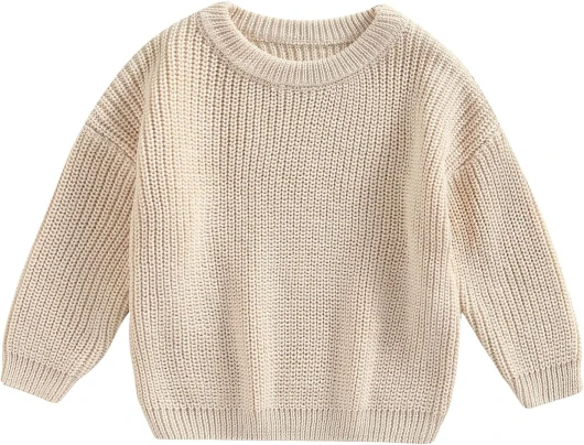 Baby Girl Boy Knit Sweater Blouse Pullover Sweatshirt Warm Crewneck Long Sleeve Tops for Infant Toddler Cream 9-12 Months