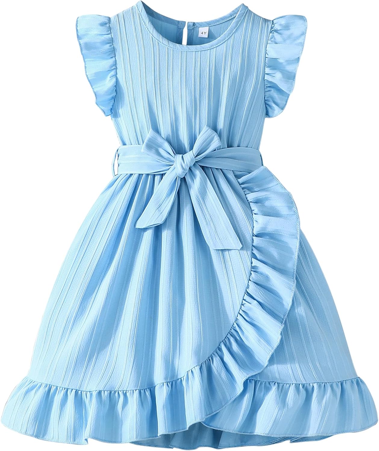 Toddler Girls Dress Kids Ruffles Sleeveless Casual Dresses Little Girls Summer Beach Sundress 2-7Y Blue 3-4T