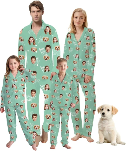 Personalized Family Matching Pajamas Set Custom Funny Face Pajamas For Women Men Long Sleeve Button Down Photo Pjs Gifts Style 1