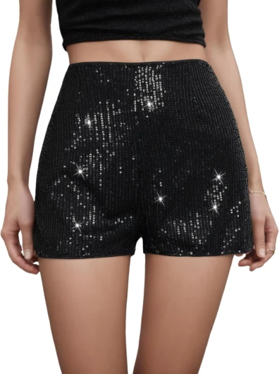 Girls Black Sequin Shorts Kids Sparkle Elastic High Waist Short 5-14 Years 13-14 Years