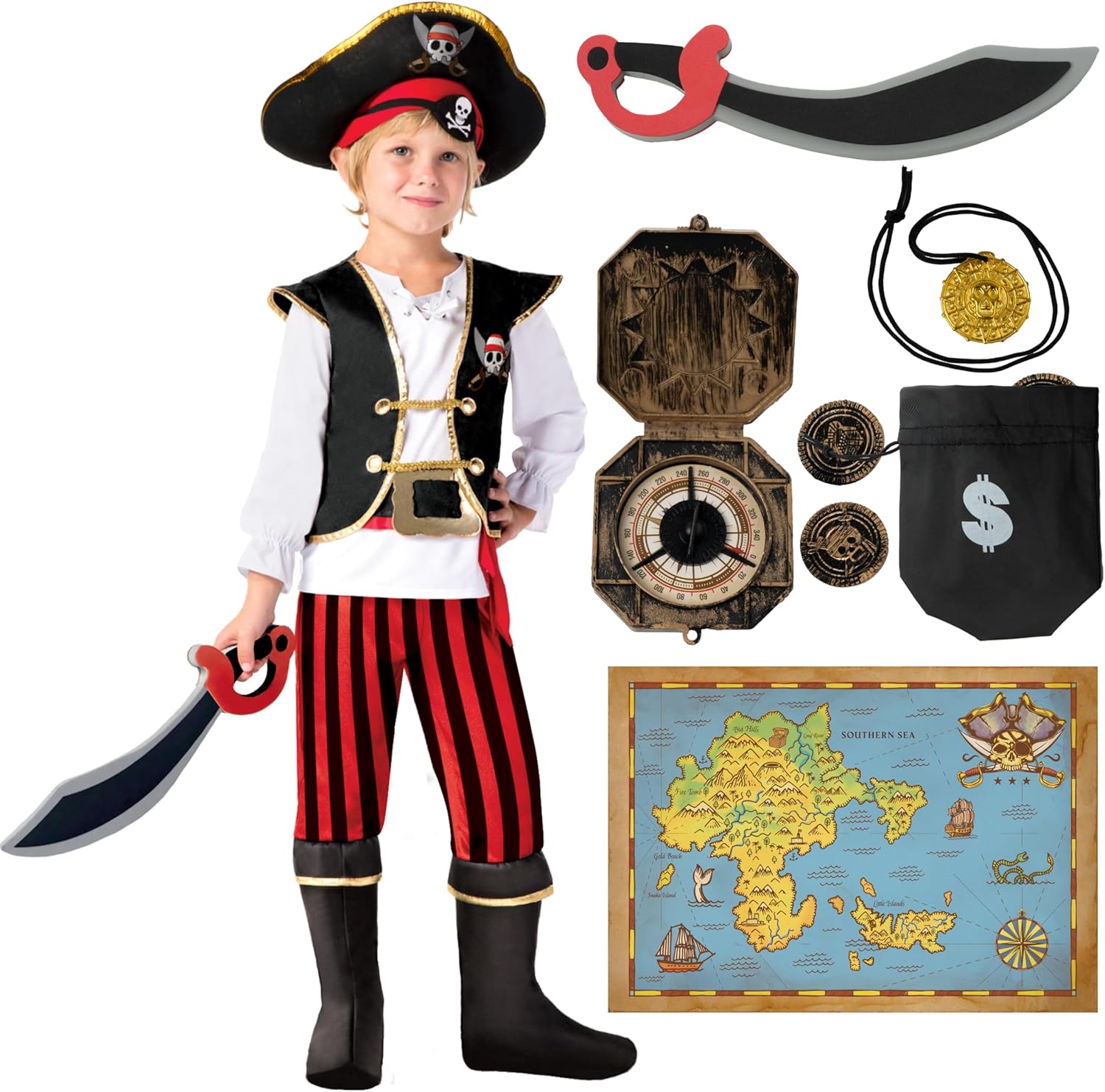 Pirate Costume for Kids, Boys Pirate Outfit Set for Toddler Halloween Pretend Roleplay Themed Party Toddler(3-4 yrs)