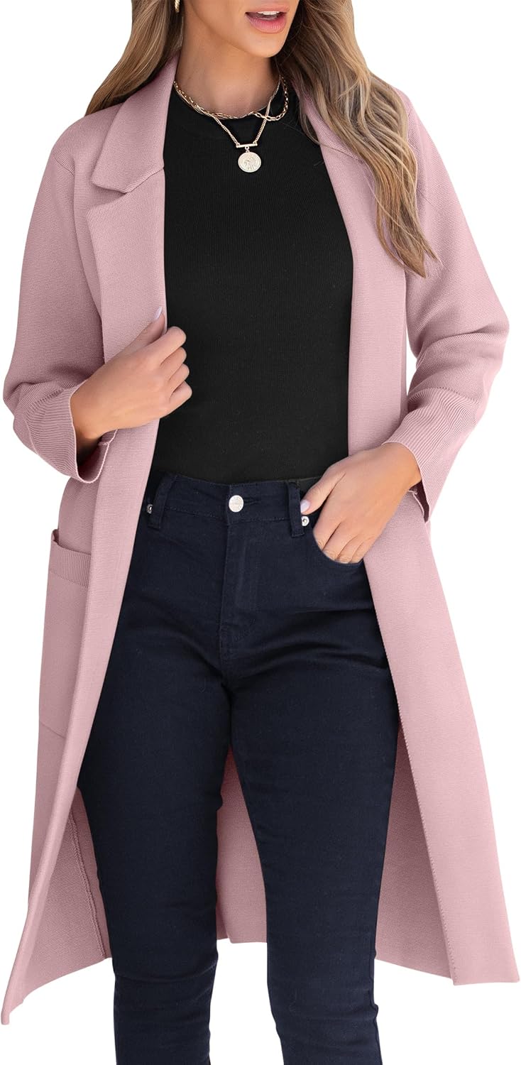 Women Cardigan Sweater Jackets Open Front Thick Knit Oversized Blazer Coatigan 2025 Fall Winter Long Coats Outwear Pink Large