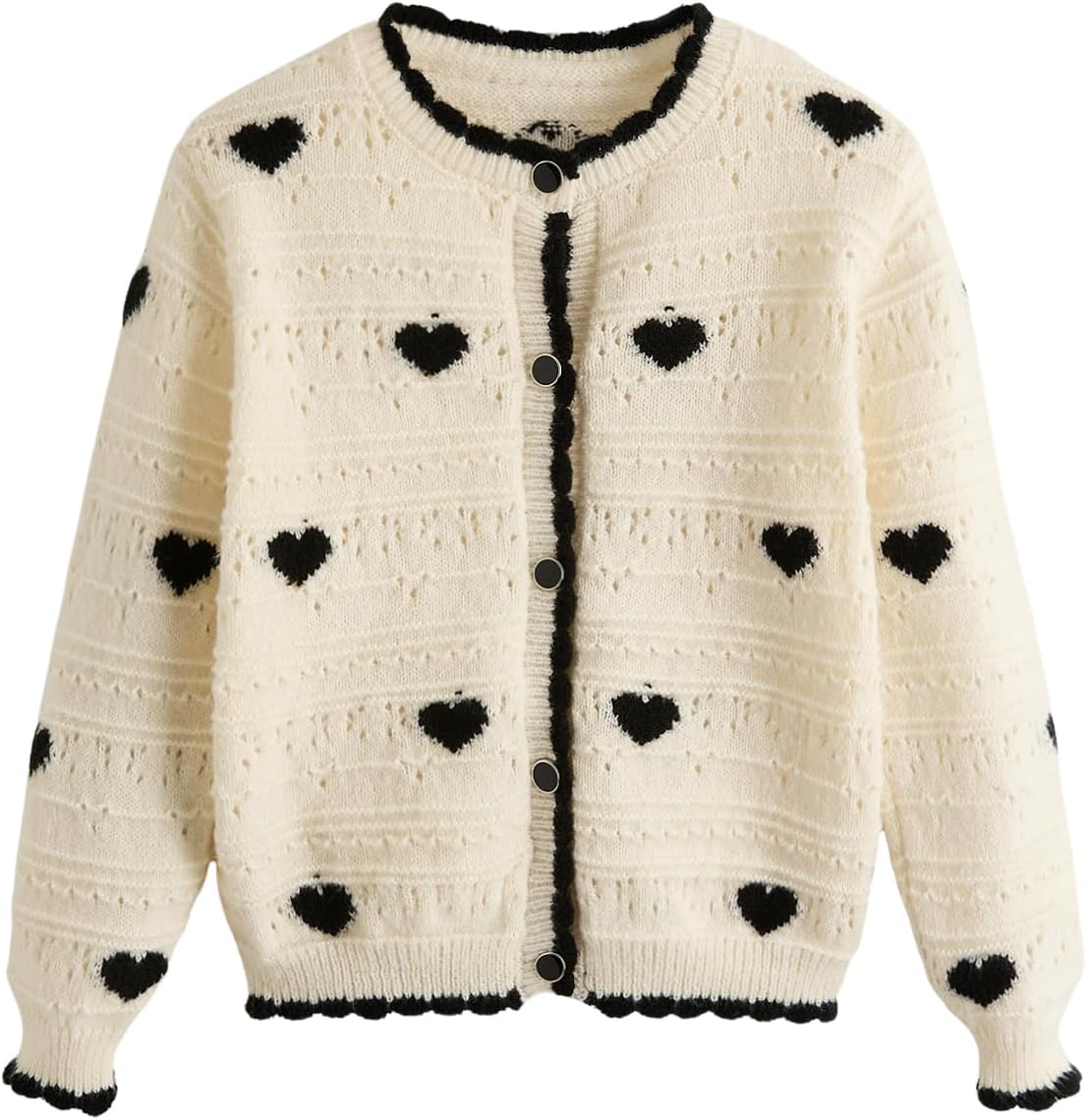 Girl's Heart Pattern Button Down Sweater Cute Round Neck Fall Drop Shoulder Cardigan 9 Years Multicoloured