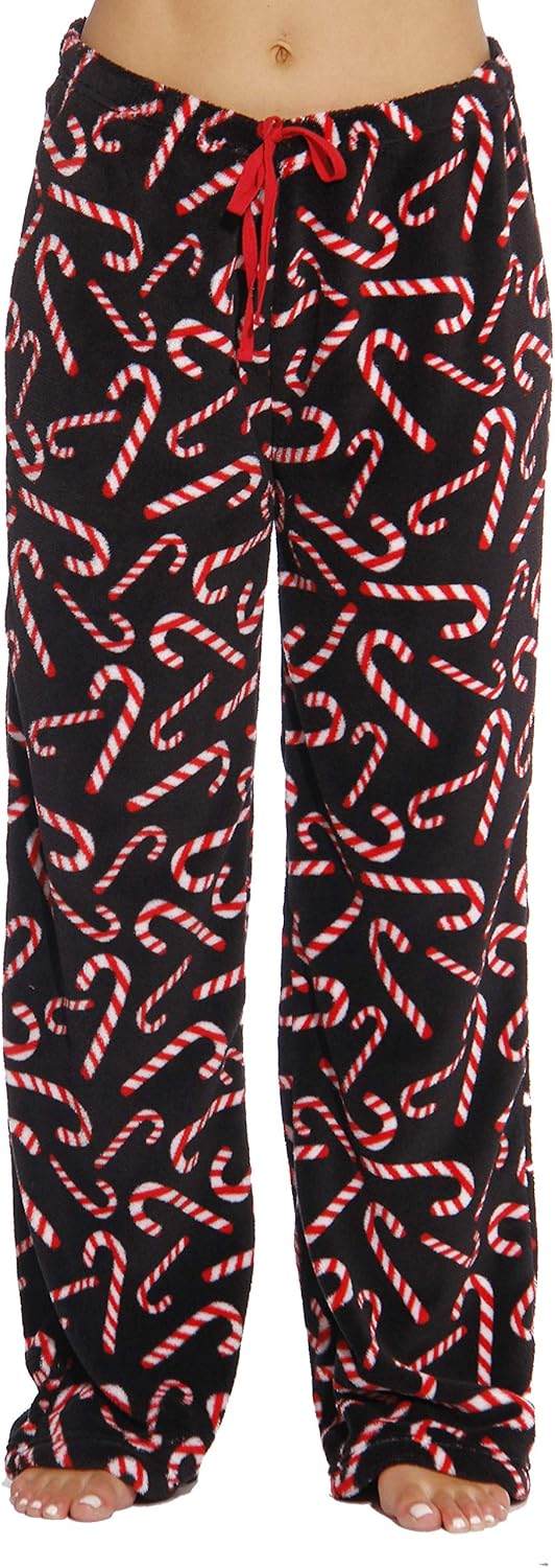 Women's Plush Pajama Pants X-Small Black - Candy Cane