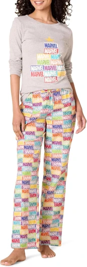 Disney - Marvel - Star Wars Women's Flannel Pajama Sleep Sets Small Marvel Holiday Bricks