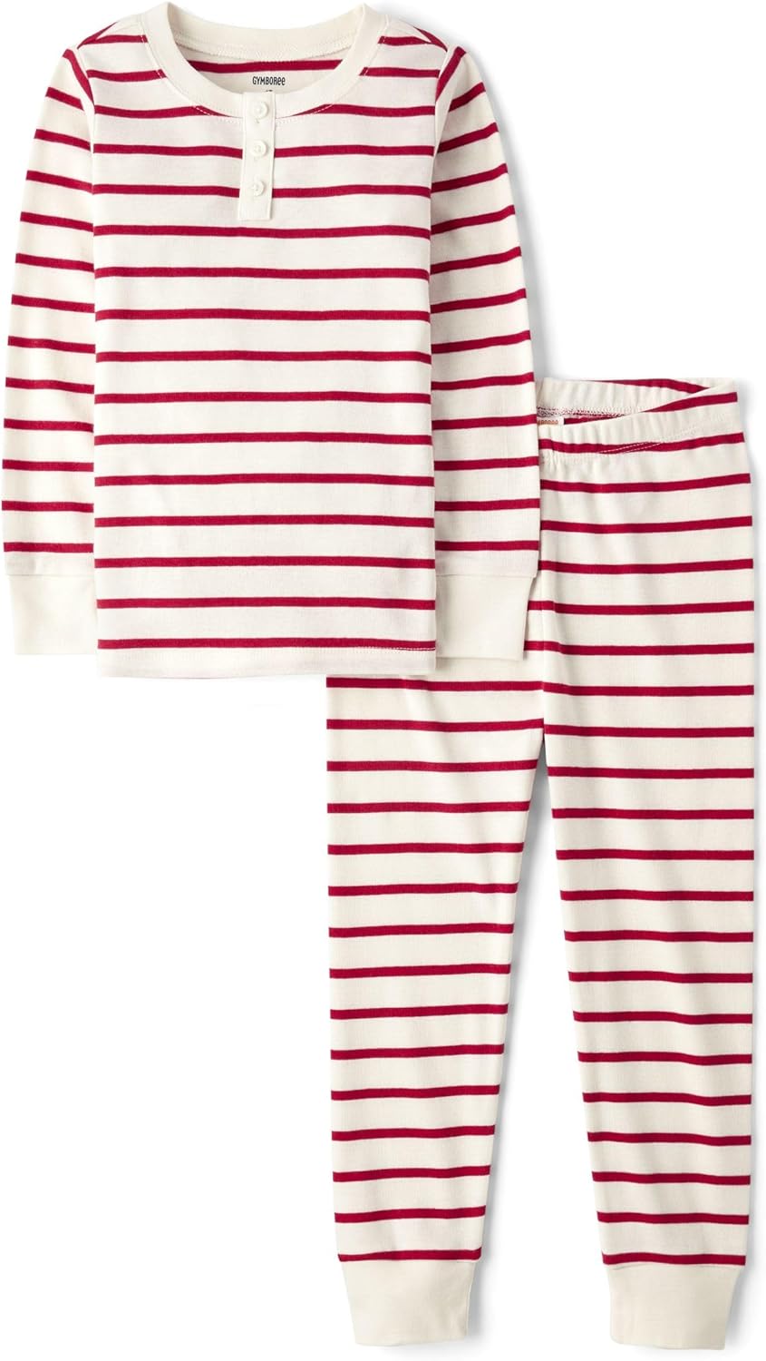Boys' Gymmie Long Sleeve and Pant Cotton 2-Piece Pajama Sets, Big Kid, Toddler 12 Candy Cane Stripe