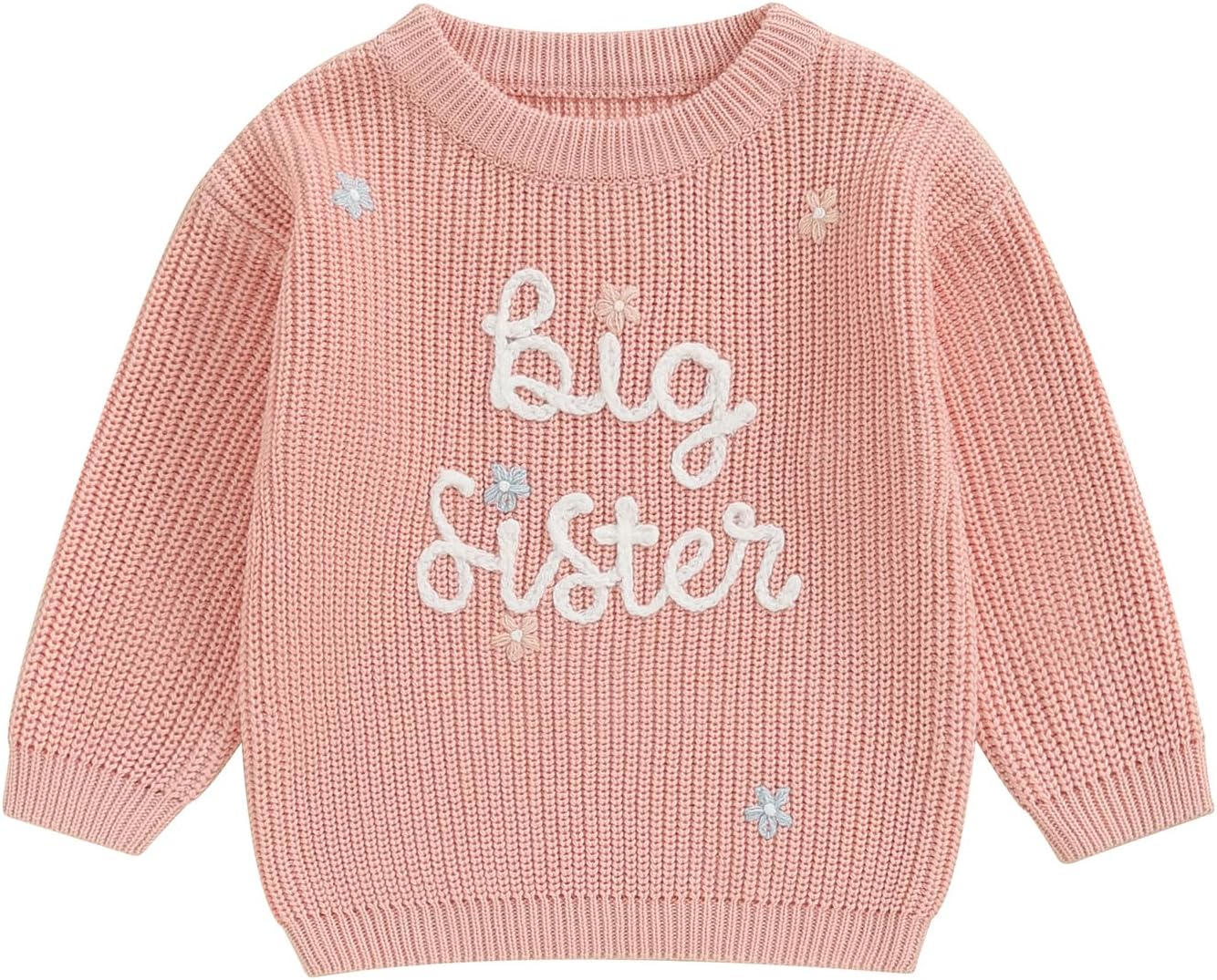 Toddler Infant Baby Girl Knit Sweater Big Sister Little Sister Matching Outfits Long Sleeve Pullover Sweatshirt 5T Pink