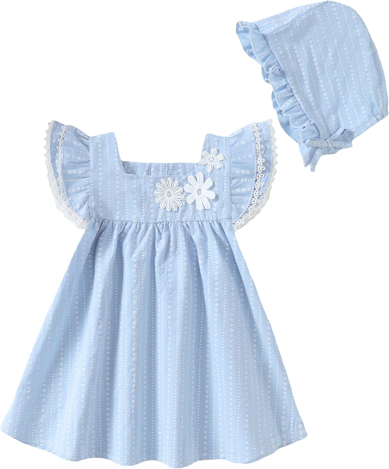Baby Girl Clothes Toddler Girls Summer Dress Ruffle Fly Sleeve Casual Sundress Square Neck Cute Outfit for Kids 3-6 Months Blue