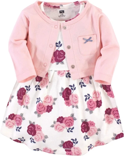 Baby Girls' Cotton Dress and Cardigan Set 3-6 Months Blush Floral