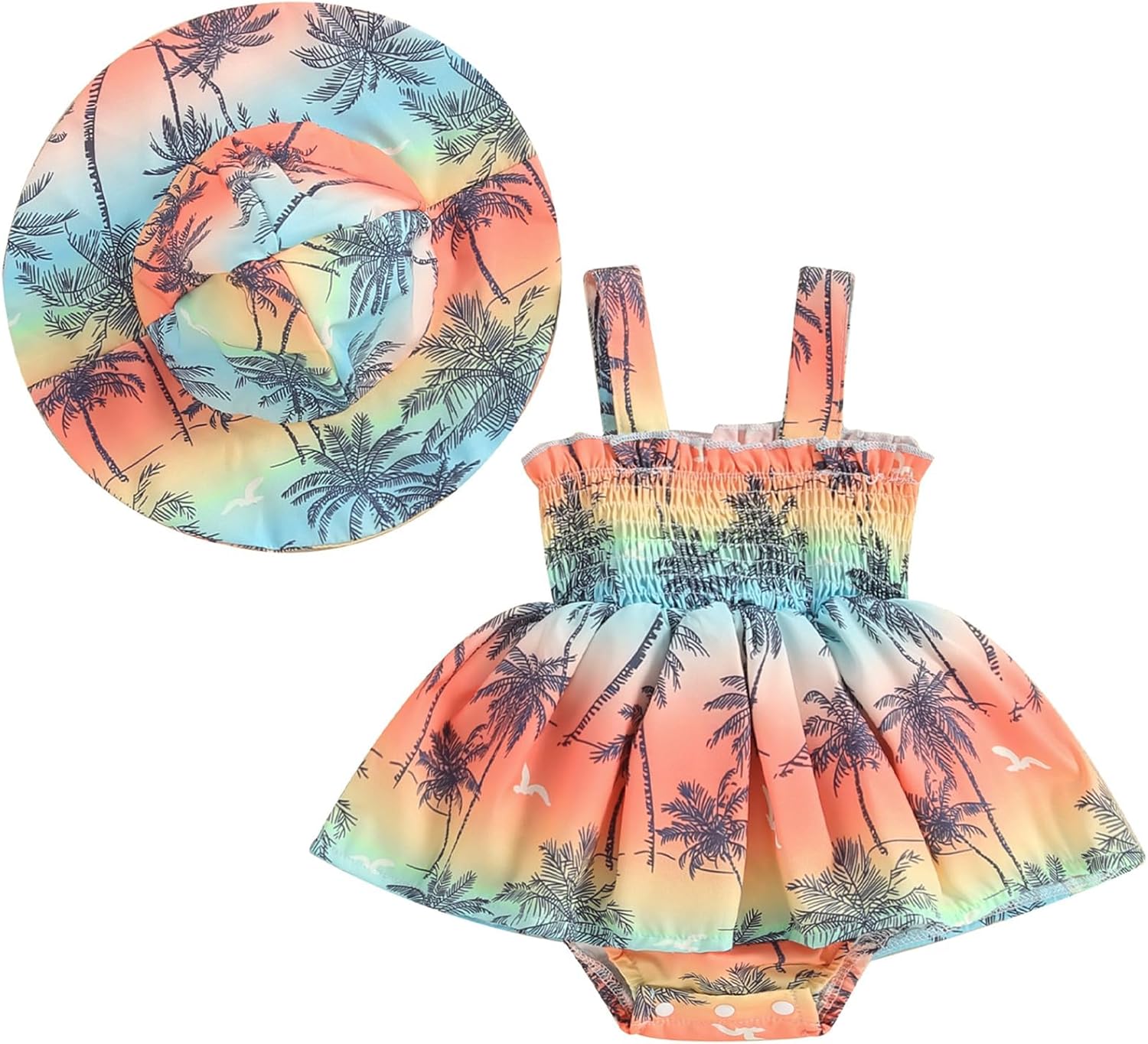 Baby Girl Summer Clothes Floral Romper Dress Infant Sleeveless Rompers Skirt One Piece Boho Sun Dress Outfits 6-12 Months Blue Orange Beach