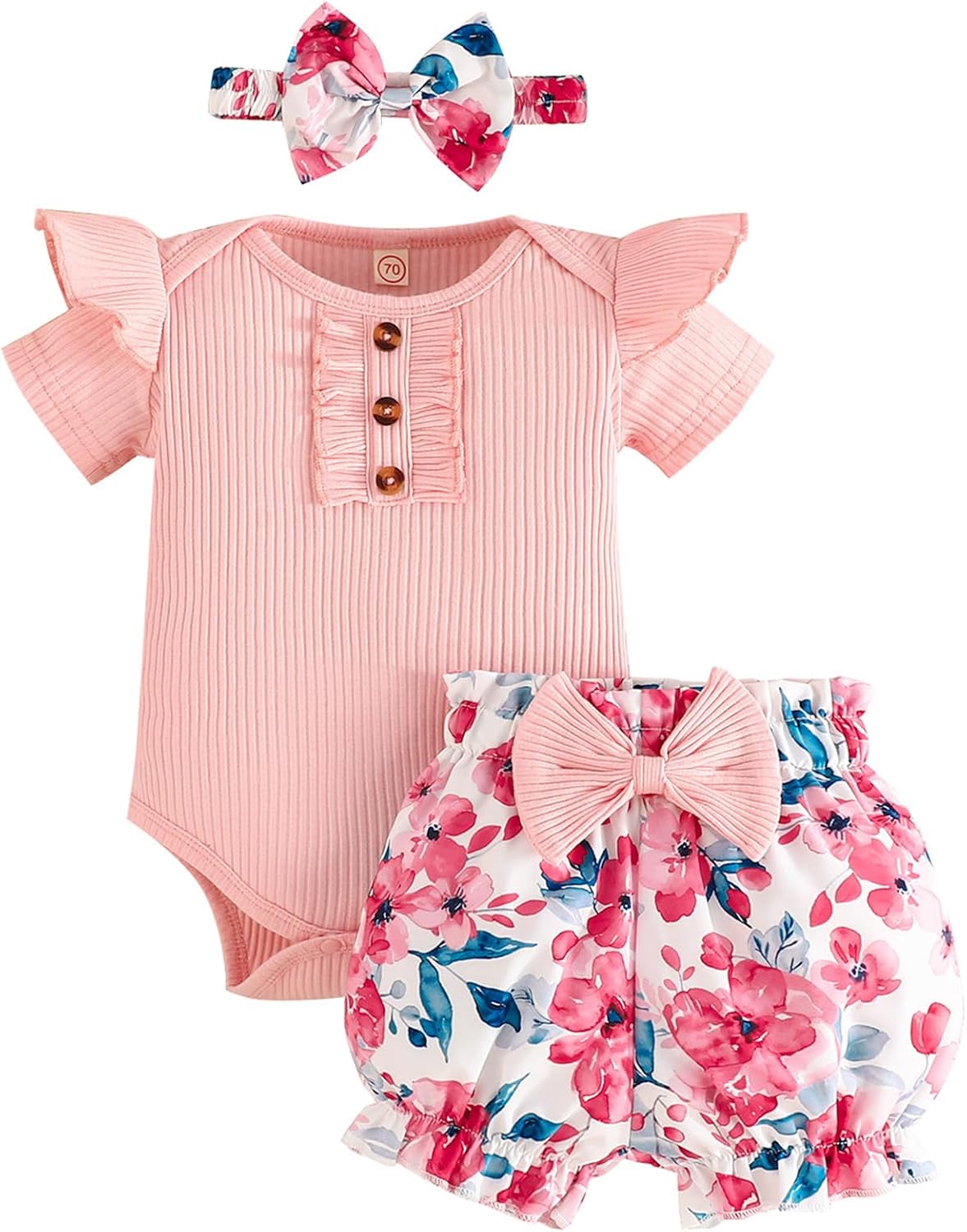 Baby Girl Clothes Newborn Infant Outfit Ruffle Romper and Short Pants Clothing Sets for Summer Spring Baby-pink-love 3-6 Months