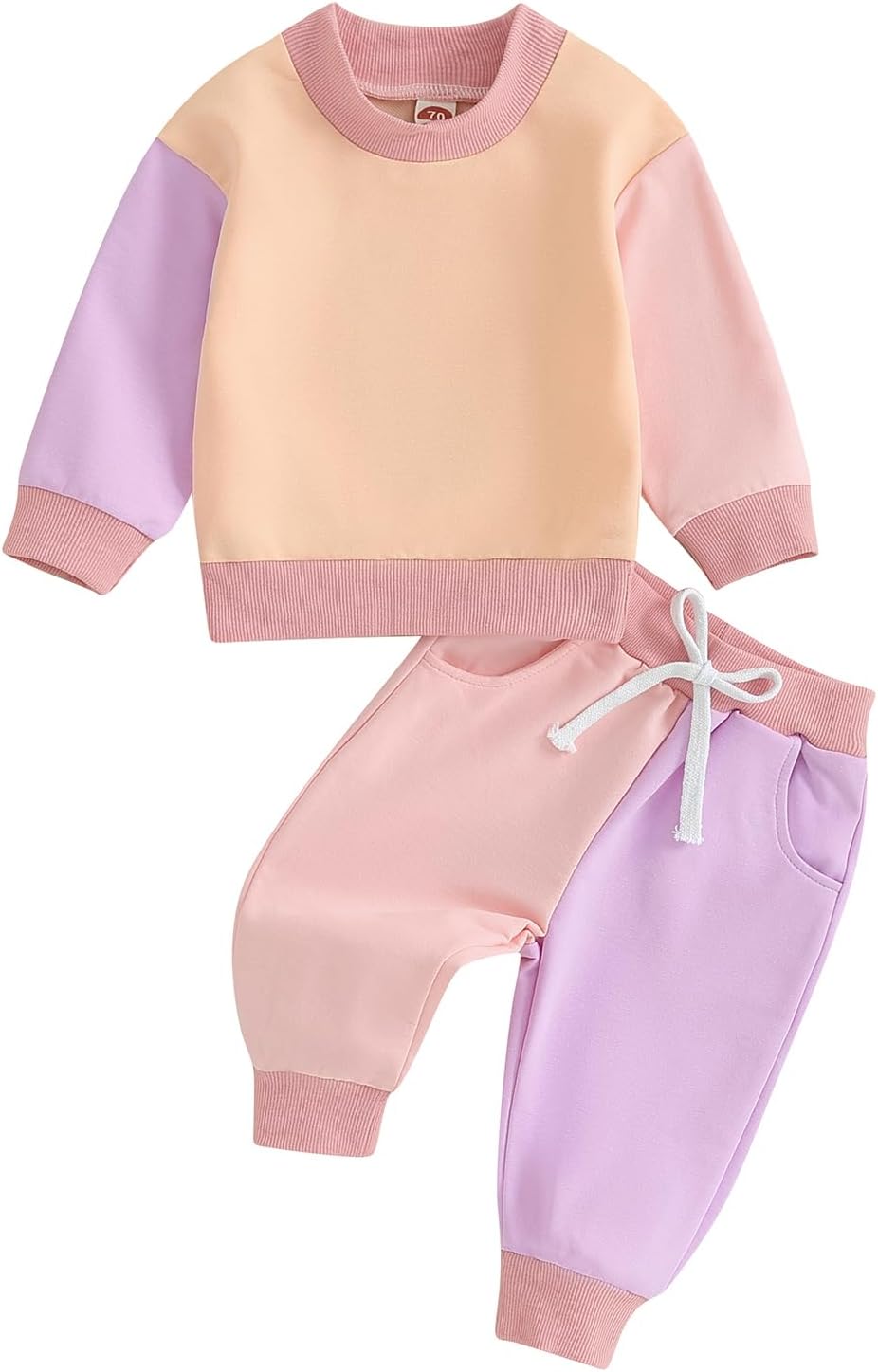 Toddler Baby Girl Clothes 3 6 9 12 18 24 Months Fall Outfits Solid Long Sleeve Sweatshirt Tops + Pants Set 12-18 Months C-purple Pink