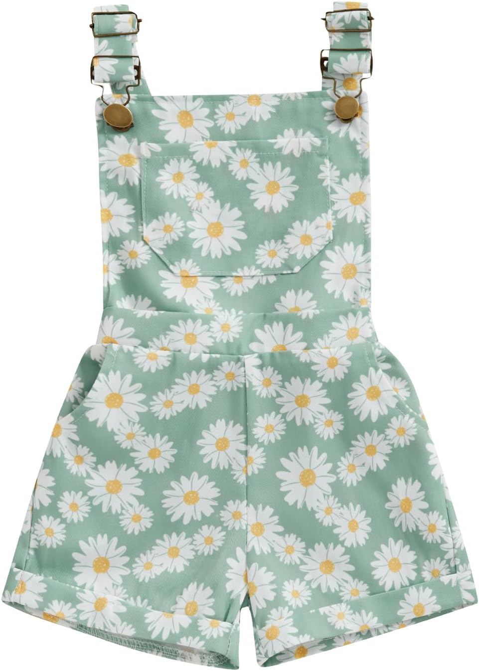 Toddler Baby Girl Sunflower Print Overalls Shorts with Pocket Suspender Trousers Cute Summer Clothing Outfit Daisy-green 5-6 Years