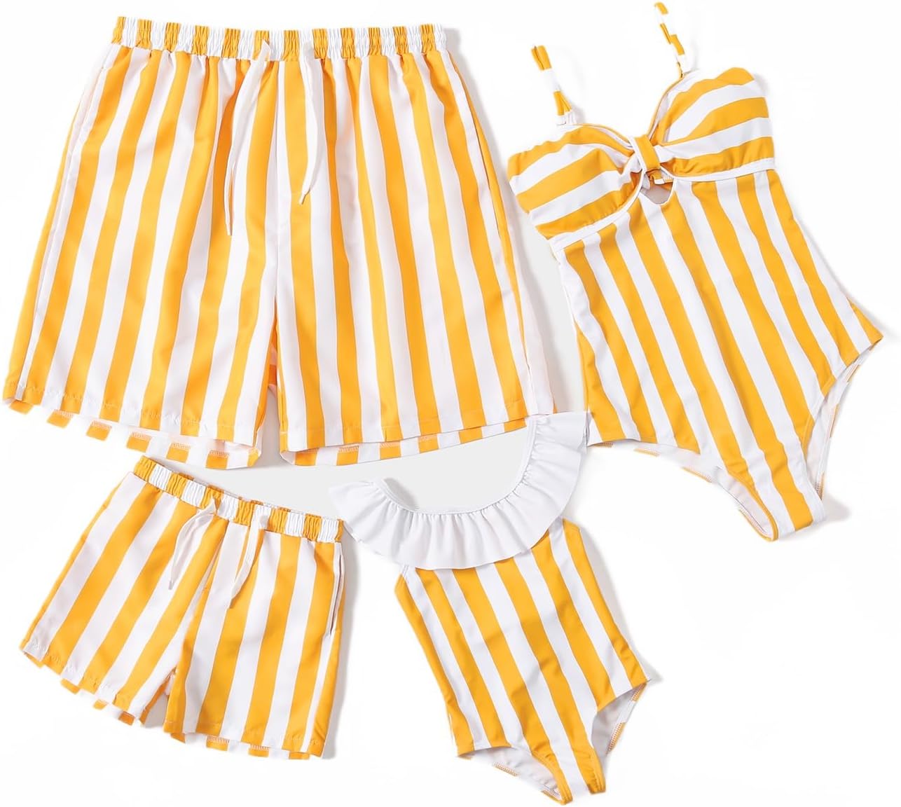 Family Matching Swimsuits One Piece Bathing Suits Hollow Out Monokini Mommy and Me Swimwear Beachwear Girls 12-18 Months Yellow-striped