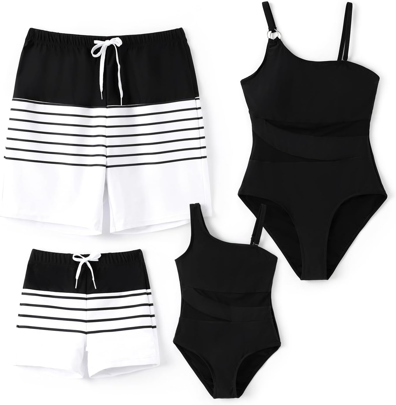 Family Matching Summer Swimwear, Women and Girl One-Piece Swimsuit, Men and Boy Swim Trunks Girl 3-4T Black