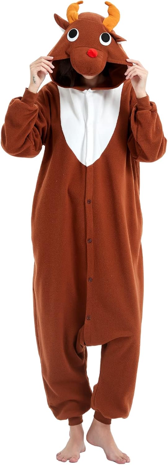 Ressber Unisex Adult Onesie Pajamas Animal One Piece Halloween Costume Christmas Sleepwear Jumpsuit Coffee Reindeer Medium