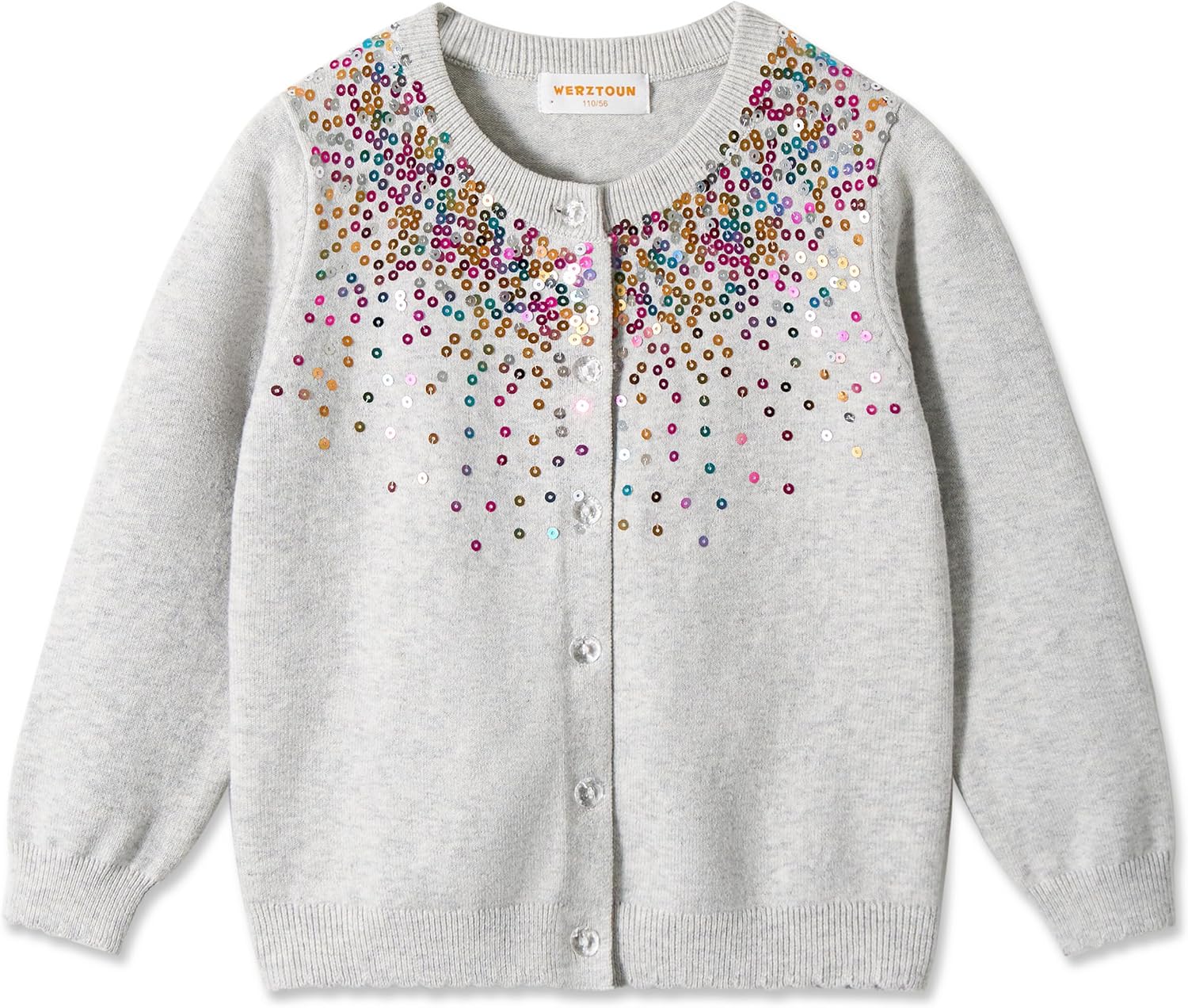 Girls Cardigan Sparkling Sequin Kids Knit Button Up Sweater Cardigan Long Sleeve 4-11 Years Sequinsgray 7-8 Years
