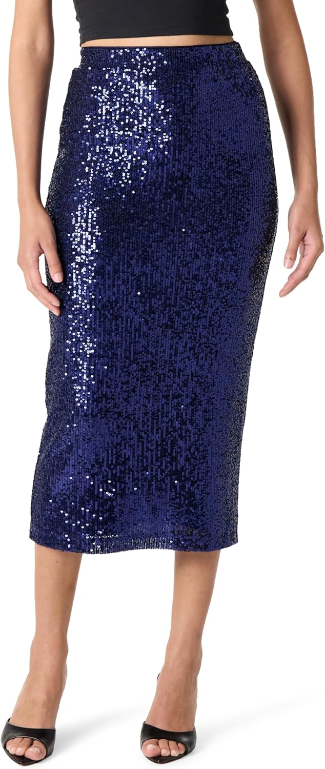 The Drop Women's Bianca Sequin Midi Skirt X-Small Navy
