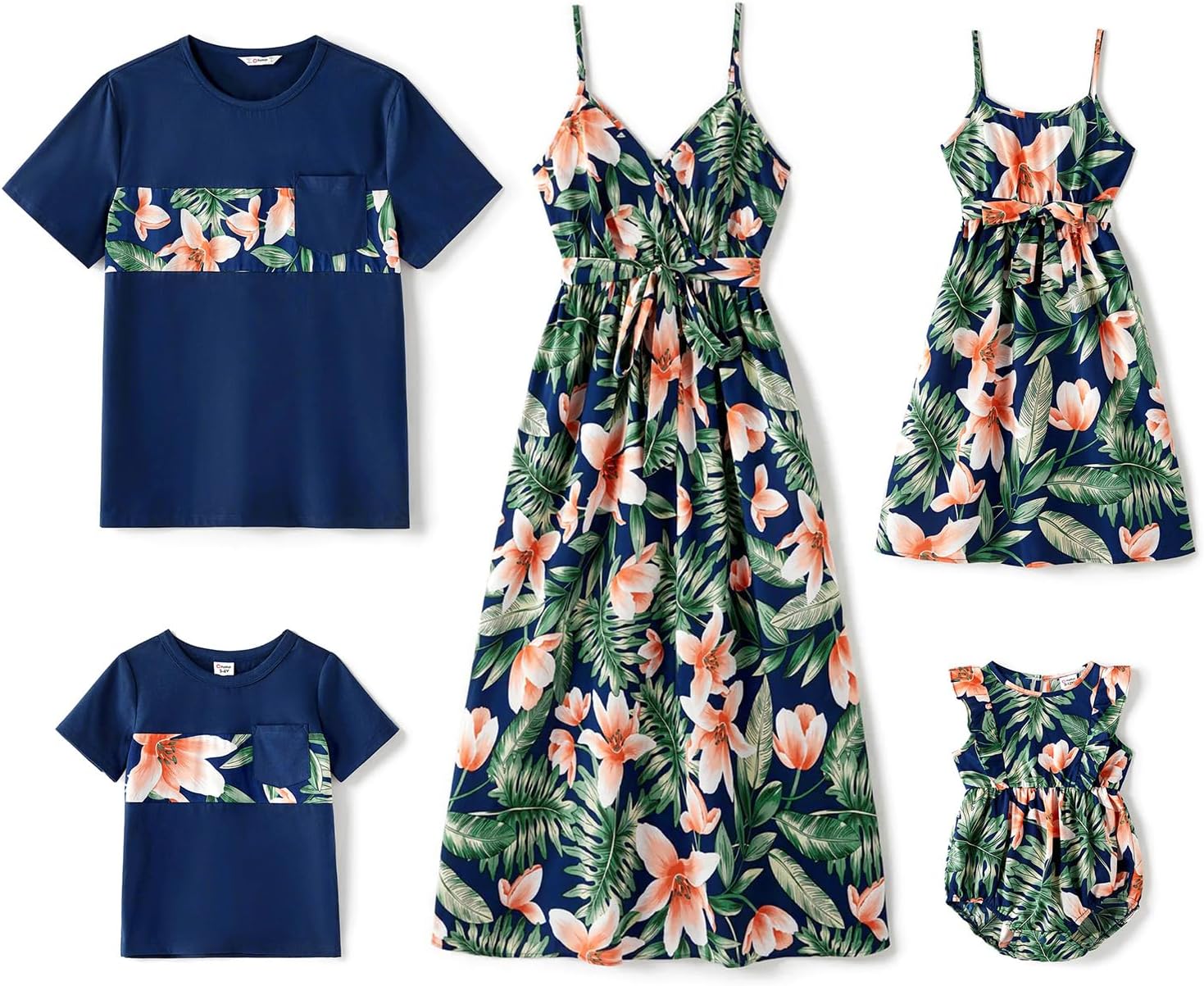 Family Matching Outfits Mommy and Me Dresses Hawaiian Tropical Vacation Beach Spaghetti Strap Dress and Shirt Girl 4-5T Oasis Green