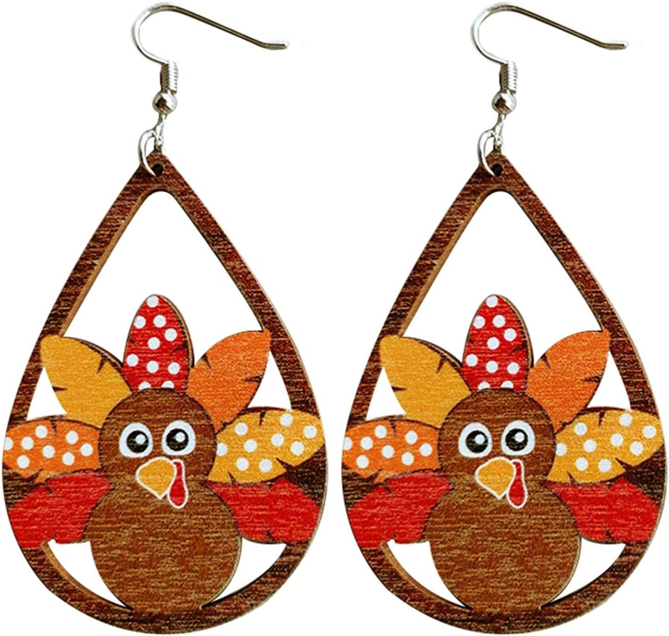 Cute Thanksgiving Turkey Pumpkin Maple Leaf Dangle Earrings Colorful Sunflower Wooden Thanksgiving Fall Earrings for Women Jewelry