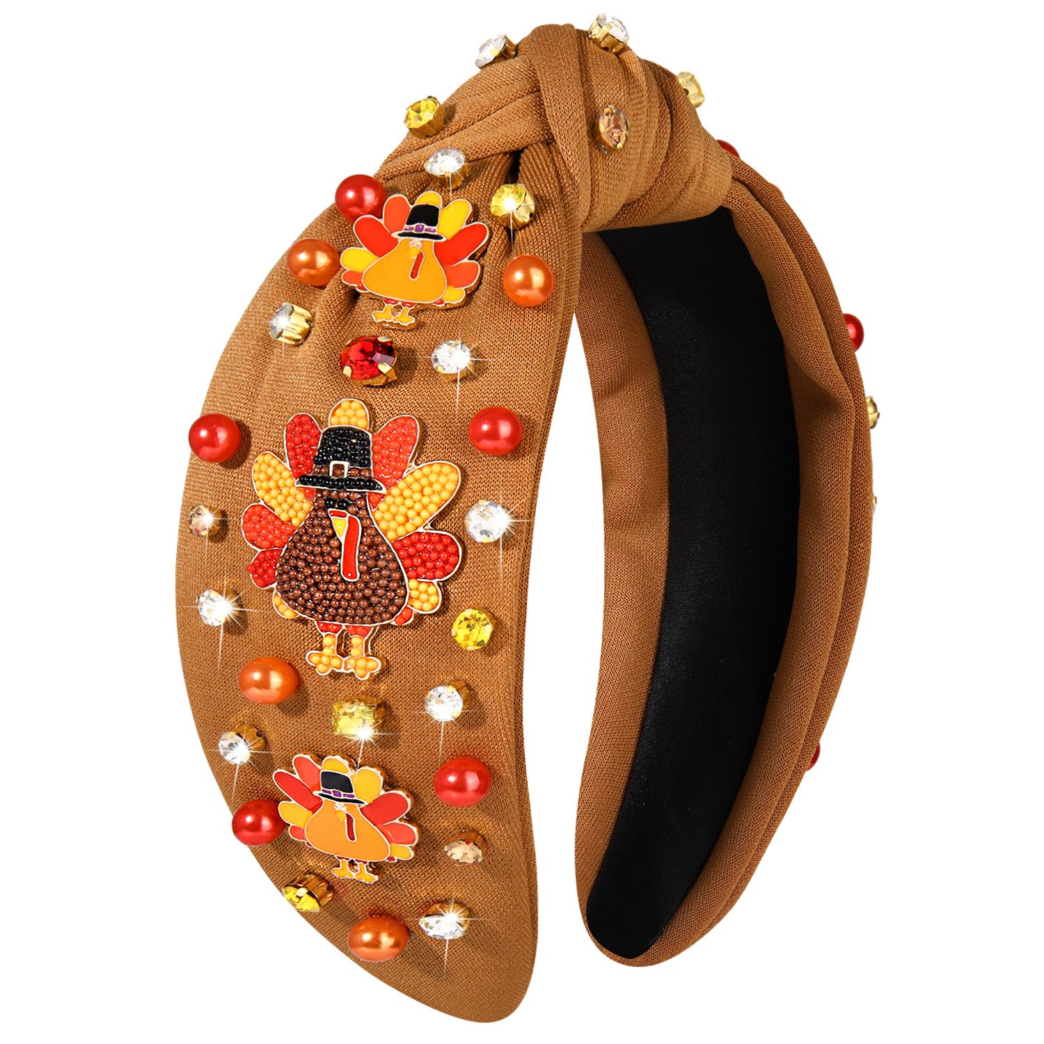 NVENF Thanksgiving Headband for Women Beaded Turkey Fall Headband Accessories Jeweled Pearl Rhinestone Knotted Headbands Autumn Fall Thanksgiving Hair Accessory Outfits Holiday Gifts (Turkey 4)