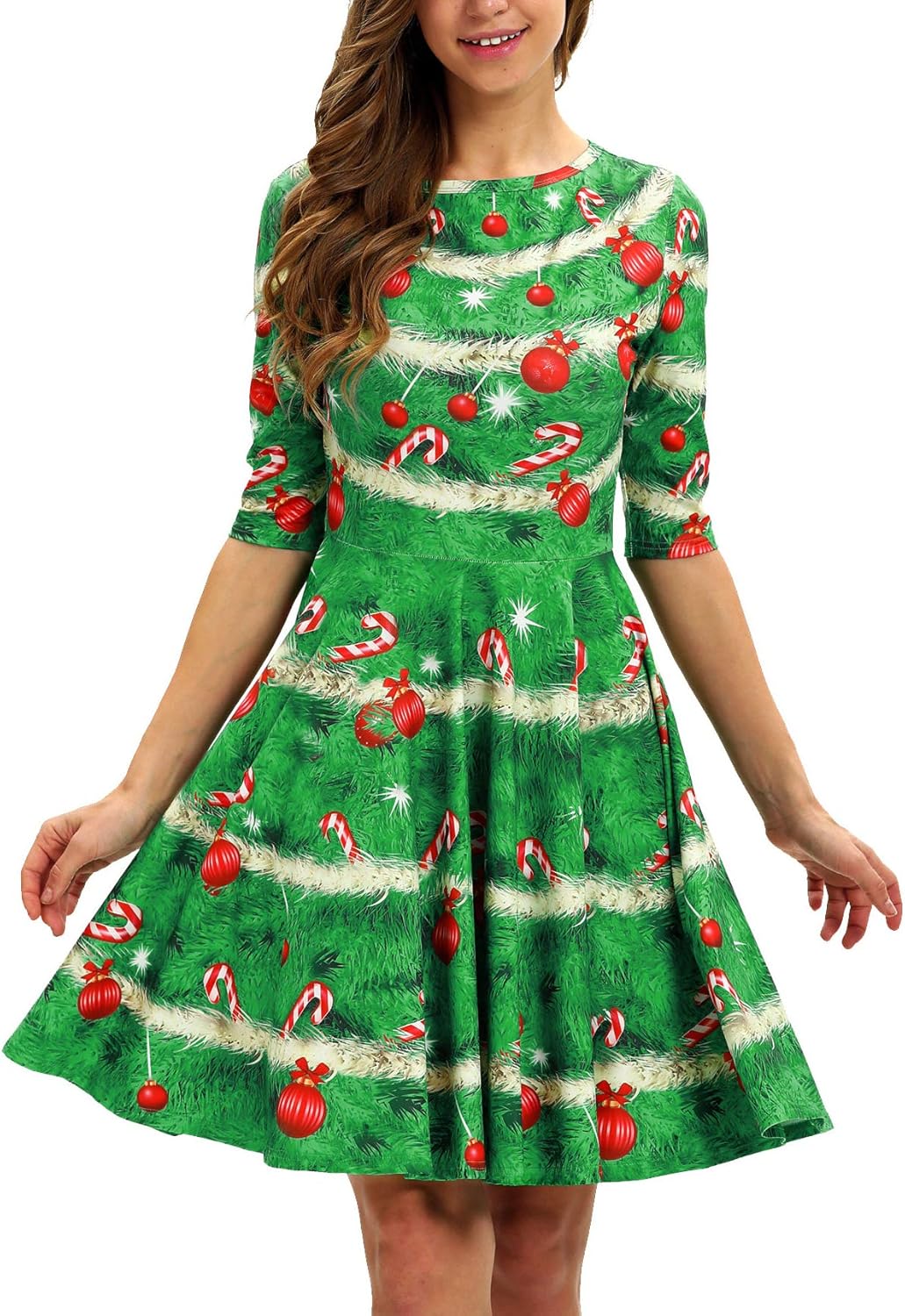 Ugly Christmas Dress for Women Red Green Print Holiday Dresses for Xmas X-Large Candy Cane