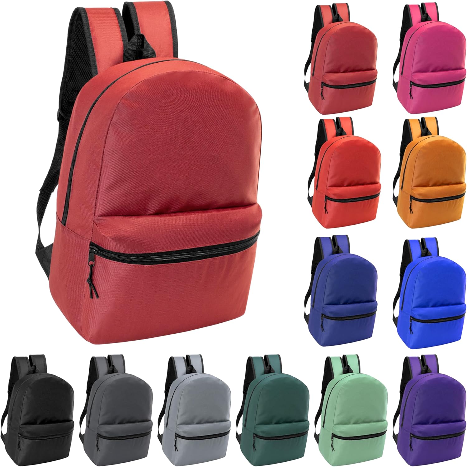 24-Pack 17" Backpacks for Kids - Bookbags in Bulk for Elementary, Middle, and High School Students, 12 Assorted Colors Colors 12 Assorted 24 Pack