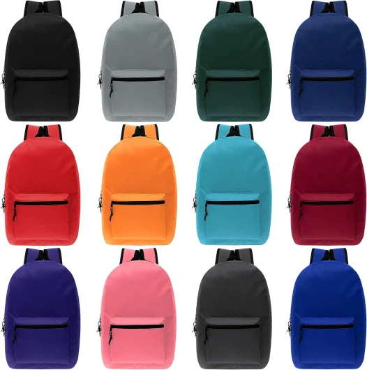 24-Pack 15" Backpacks for Kids - Bookbags in Bulk for Elementary, Middle, and High School Students, 12 Assorted Colors 24 Pack 12 Asst Colors