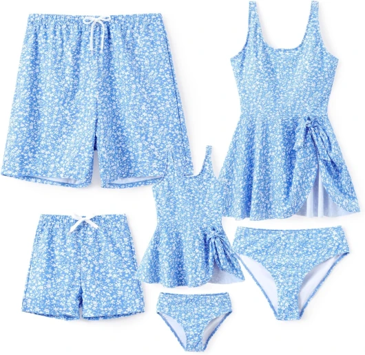 Family Matching Swimwear Floral Pattern Tankini Swimsuits and Swim Trunks Girl 4-5T Blue Floral