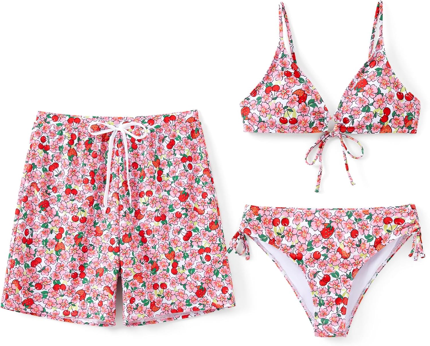 Matching Hawaiian Swimsuits for Couples Two Piece Bikini Sets or Swim Trunks Summer Beach Vacation Swimwear Women X-Large Pink Floral