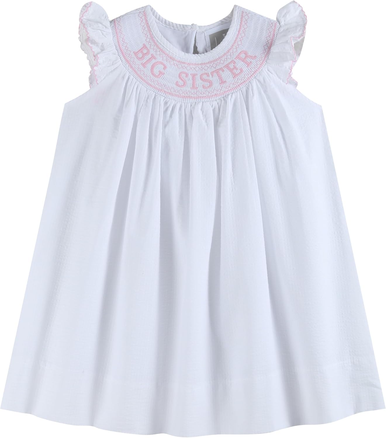 Toddler Girls White 'Big Sister' Smocked Bishop Dress 6-7 Years White Pink Sister