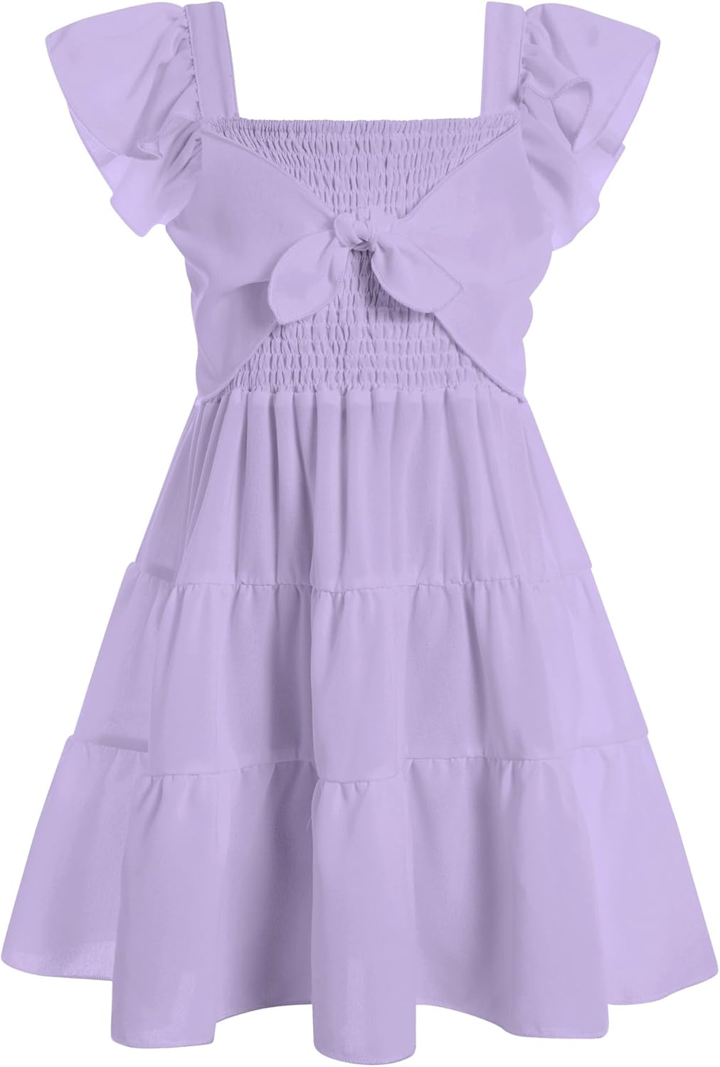 5-12T Girls Dress for Kids Square Neck Flutter Dresses Summer Dressy Frocks 11-12 Years 5-purple