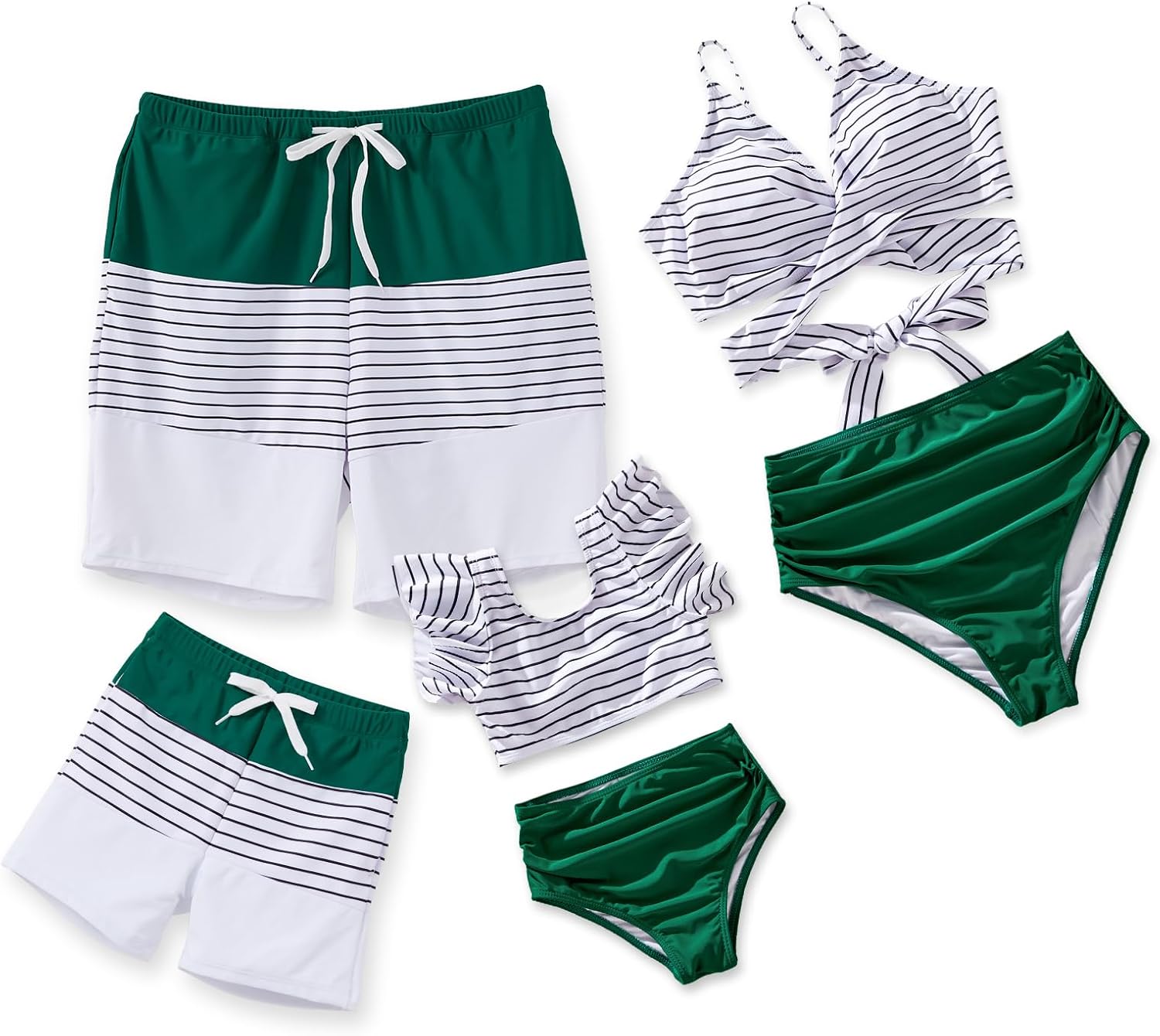 Mommy and Me Family Matching Swimsuits Womens Bathing Suit Two Piece Bikini Sets Women Medium Green-white
