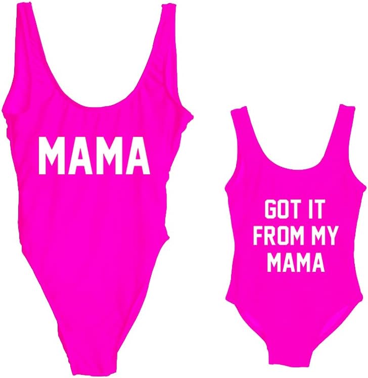 Family Matching Mother Child Letter Print Swimsuit Monokini Women Toldder Girl One Piece Bathing Suit Swimwear Medium Rose Red