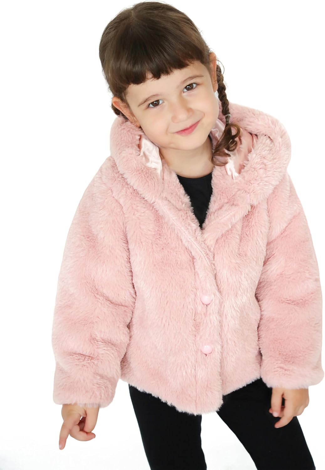 Girls Cozy Hooded Winter Faux Fur Jacket Coat 3T Pink