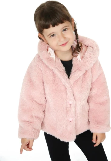 Girls Cozy Hooded Winter Faux Fur Jacket Coat 3T Pink