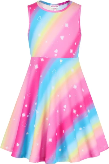 Little Girls Unicorn Dress Sleeveless Casual Twirl Dresses Print Sundress 8-9 Years Pink Blue Rainbow