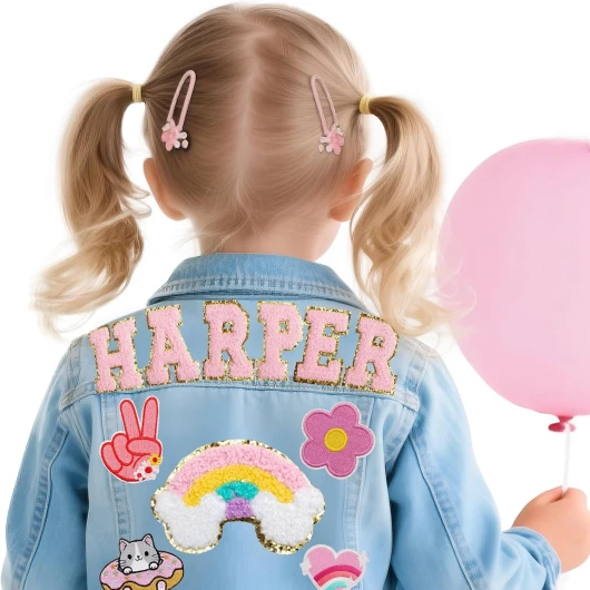 Custom Toddler Jean Jacket with Names Patches, Personalized Birthday Back to School Gifts for Girls Boys 1-8 Years Old, Customized Denim Jacket for Kids - Summer & Fall Outwear Jackets