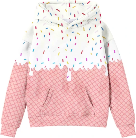 Ice Cream Hoodies for Teen Girls Cute Preppy Ice Cream Drip Sweatshirts Pocket Oversized Long Sleeve Pullover Tops 2-12 Years #A04-white 5-6 Years