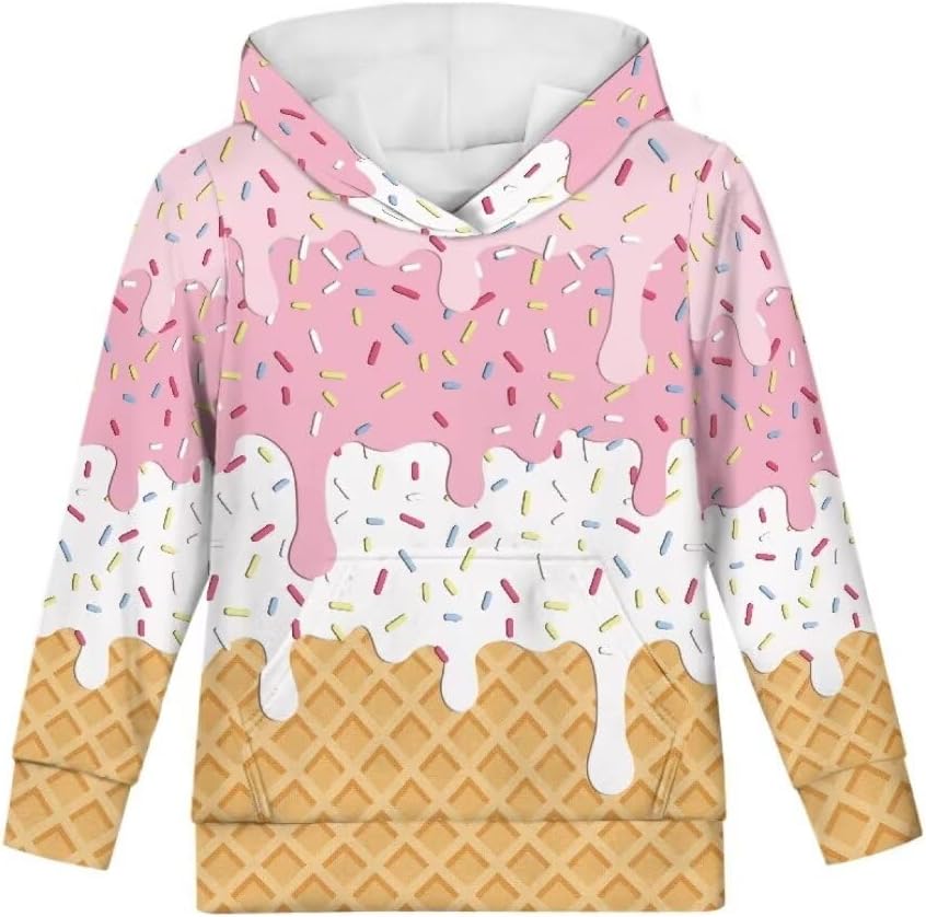 Comfy Pullover Hoodies For Boys Girls Trendy Soft Cute Kids Long Sleeve Hoodie Sweatshirt 6-7 Years Ice Cream